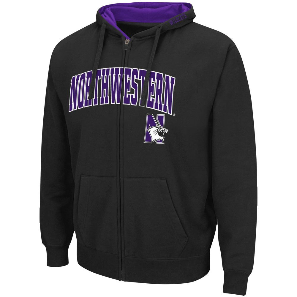 Men's Colosseum Black Northwestern Wildcats Arch & Logo 3.0 Full-Zip Hoodie