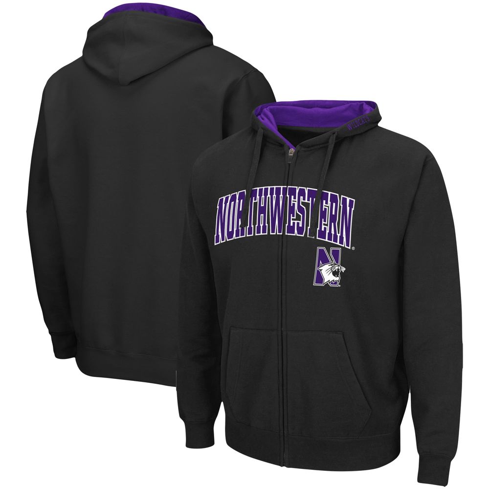 Men's Colosseum Black Northwestern Wildcats Arch & Logo 3.0 Full-Zip Hoodie