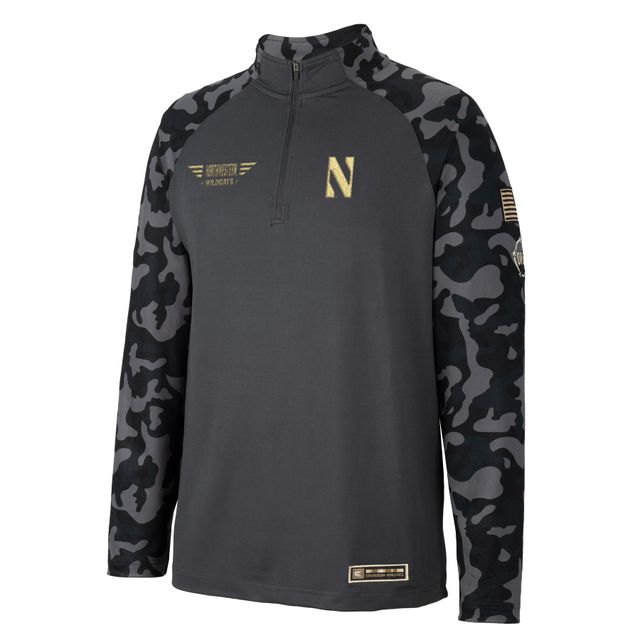 Colosseum Charcoal Northwestern Wildcats OHT Military Appreciation Long Range Raglan Quarter-Zip Jacket