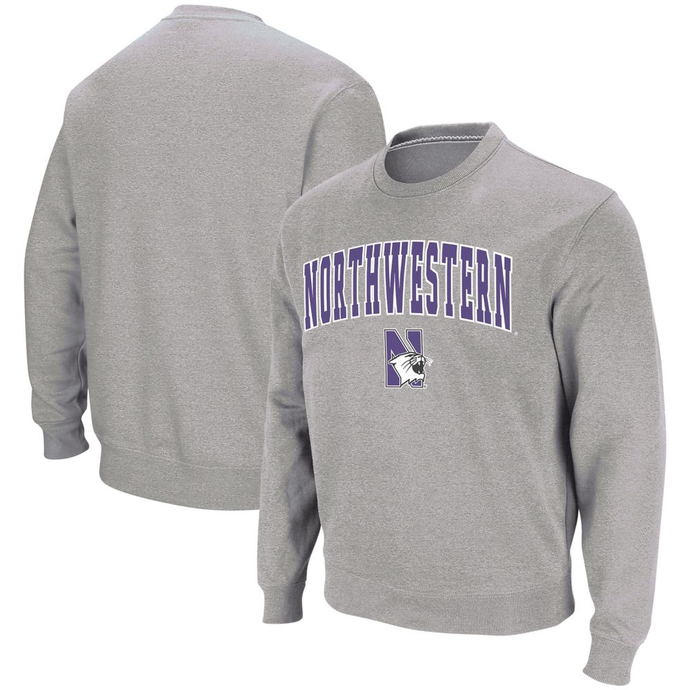 Men's Colosseum Heather Gray Northwestern Wildcats Arch & Logo Crew Neck Sweatshirt