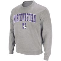 Men's Colosseum Heather Gray Northwestern Wildcats Arch & Logo Crew Neck Sweatshirt