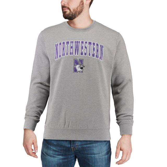 Colosseum gris chiné Northwestern Wildcats Arch & Logo Crew Neck Sweatshirt pour homme