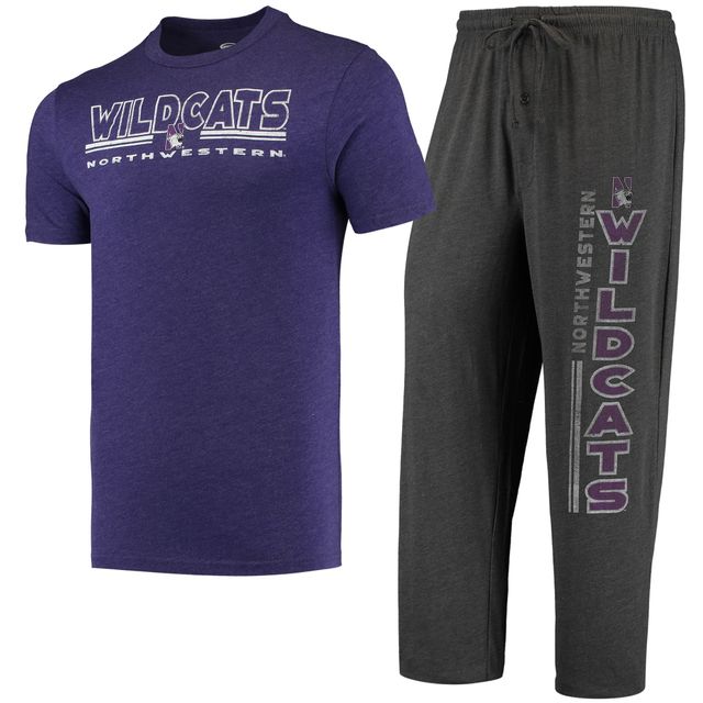 Concepts Sport Heathered Charcoal/Violet Northwestern Wildcats Meter T-shirt et pantalon Ensemble de nuit