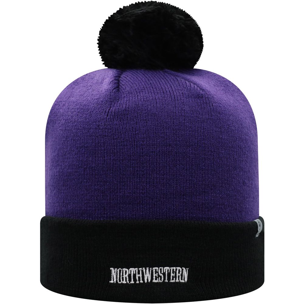 Men's Top of the World Purple/Black Northwestern Wildcats Core 2-Tone Cuffed Knit Hat with Pom