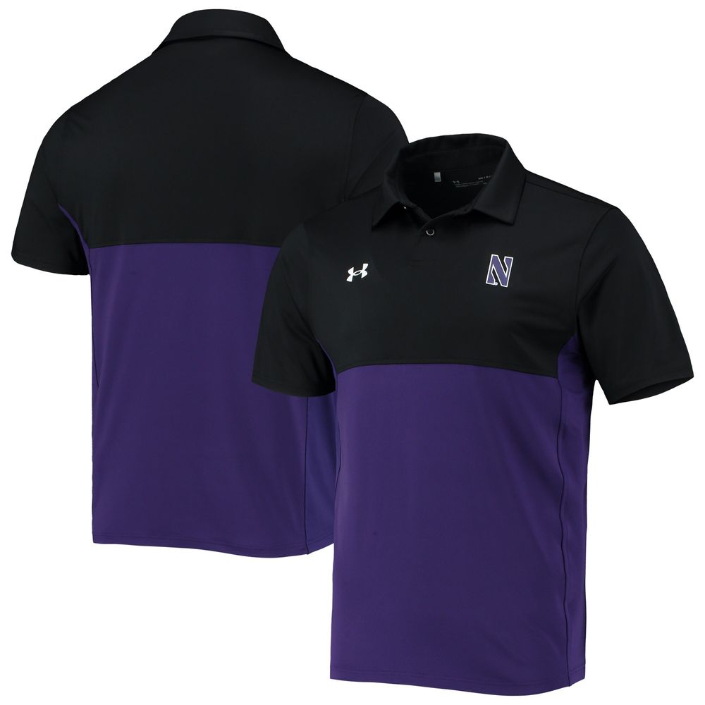 Men's Under Armour Black/Purple Northwestern Wildcats 2022 Blocked Coaches Performance Polo