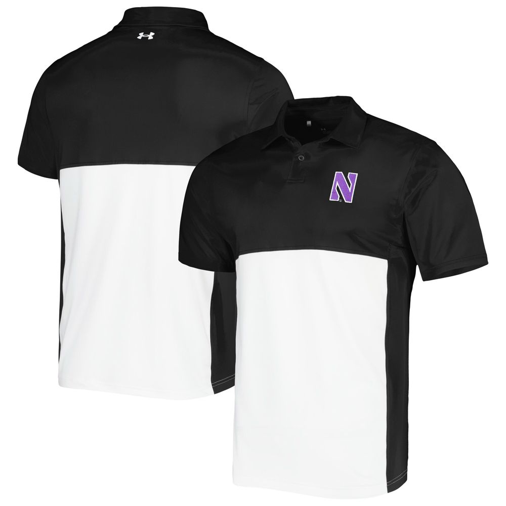 Men's Under Armour Black/White Northwestern Wildcats Green Blocked Polo Performance