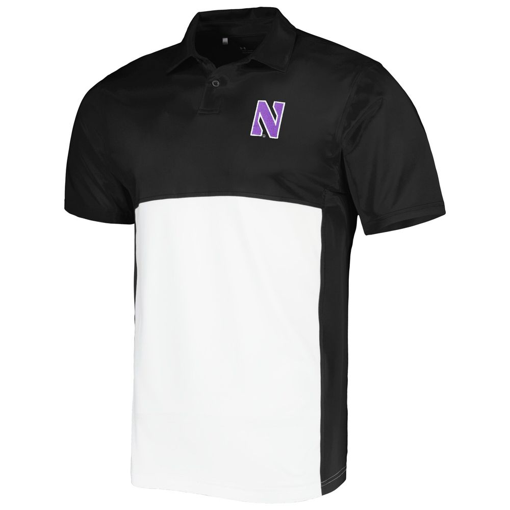 Men's Under Armour Black/White Northwestern Wildcats Green Blocked Polo Performance