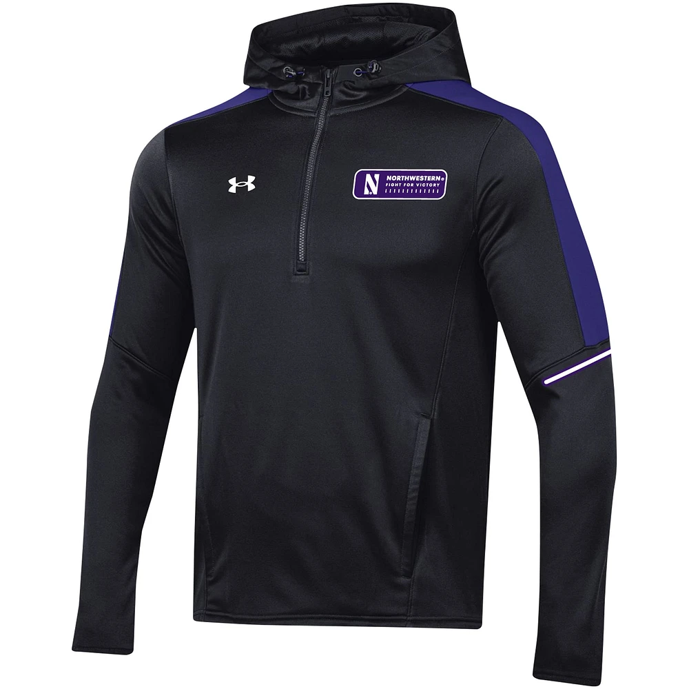 Sweat à capuche quart de zip Under Armour pour hommes, noir, Northwestern Wildcats 2023 Sideline