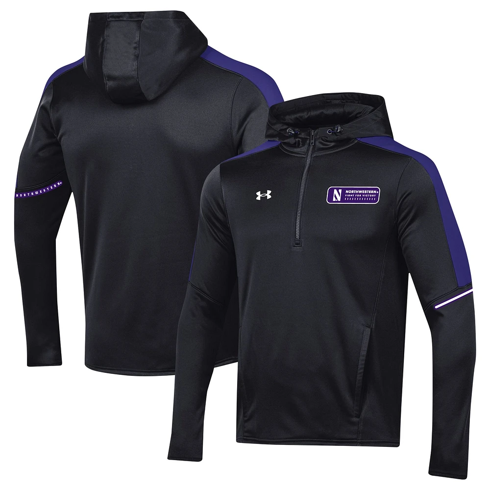 Sweat à capuche quart de zip Under Armour pour hommes, noir, Northwestern Wildcats 2023 Sideline