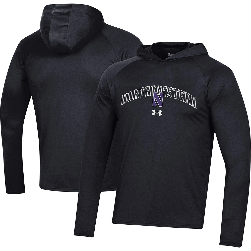 Under Armour Northwestern Wildcats 2023 Sideline Tech Hooded Raglan T-shirt à manches longues pour homme Noir