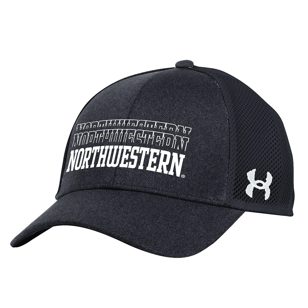 Casquette ajustable noire pour homme Under Armour Northwestern Wildcats 2024 Sideline Blitzing Trucker