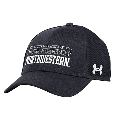 Casquette ajustable noire pour homme Under Armour Northwestern Wildcats 2024 Sideline Blitzing Trucker