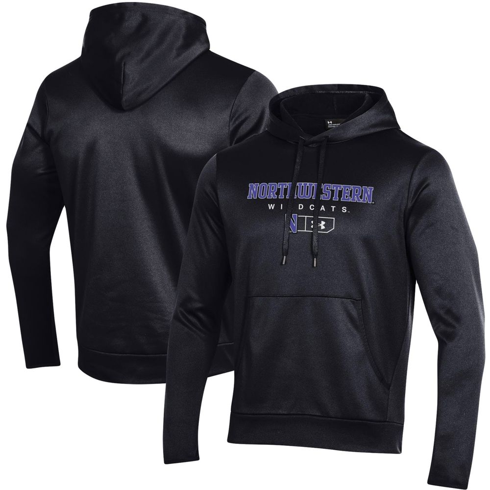 Men's Under Armour Black Northwestern Wildcats Logo Lockup Fleece Performance Pullover Hoodie