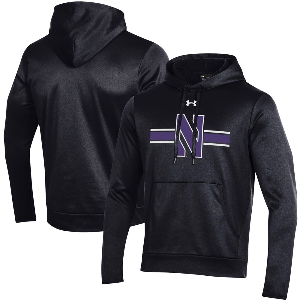 Men's Under Armour Black Northwestern Wildcats Logo Stripe Fleece Pullover Hoodie