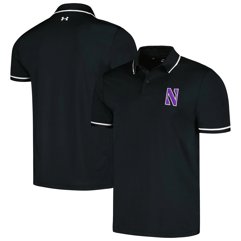 Polo de performance à liseré T2 noir Northwestern Wildcats Under Armour pour homme