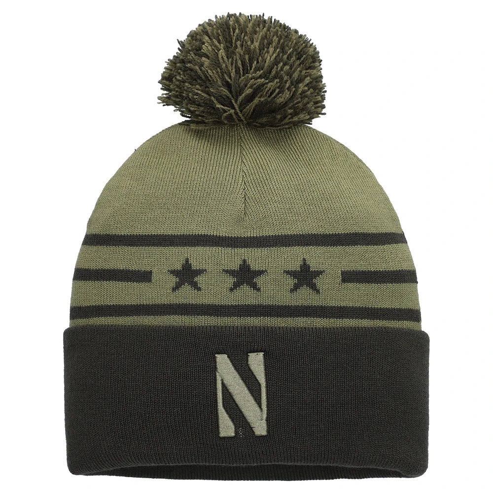 Bonnet en tricot à revers avec pompon pour homme Under Armour Forest Green Northwestern Wildcats Freedom Collection