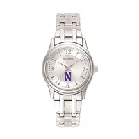 Northwestern Wildcats Bulova Women's Stainless Steel Quartz Watch - Silver