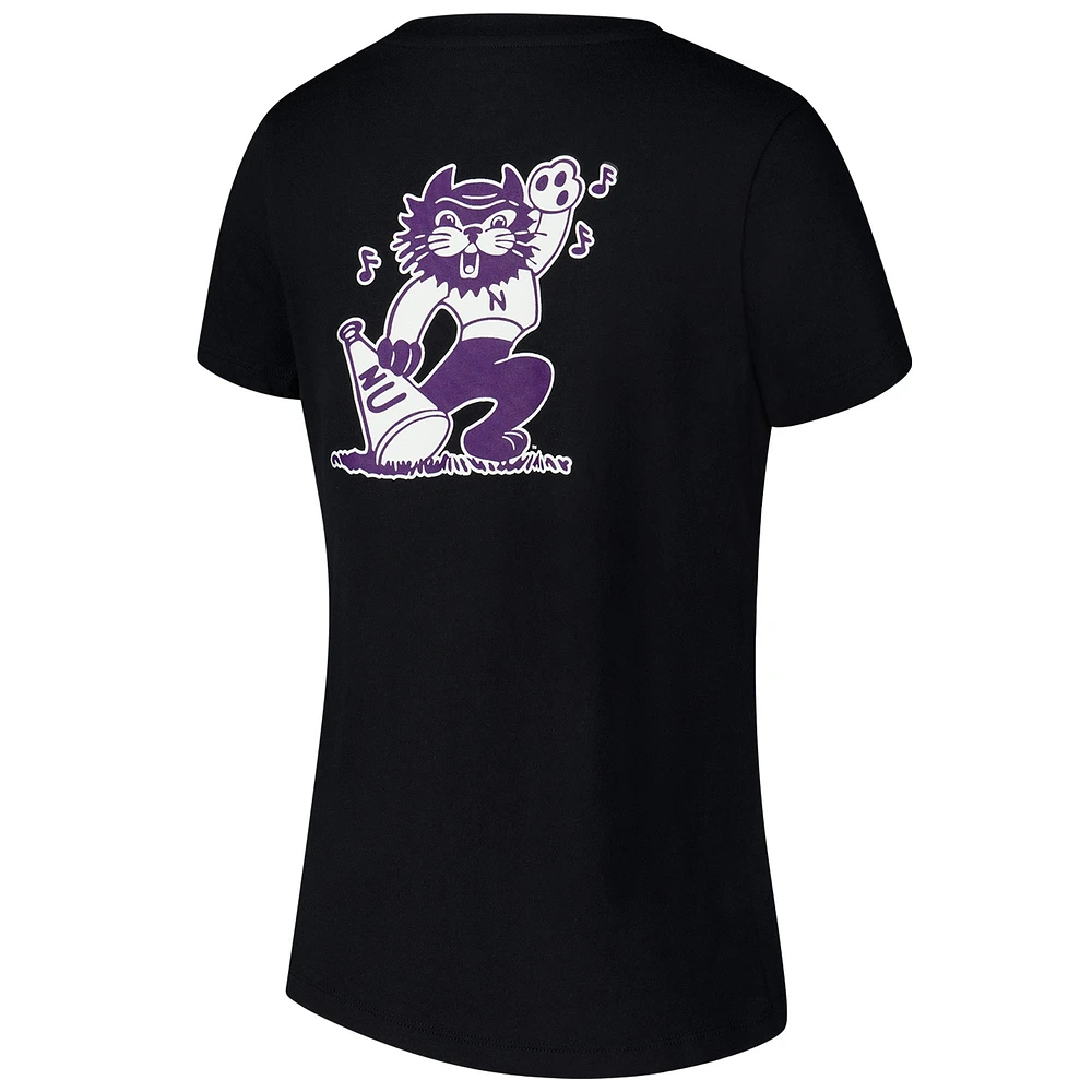 T-shirt noir à col en V avec logo Under Armour pour femmes des Wildcats du Nord-Ouest