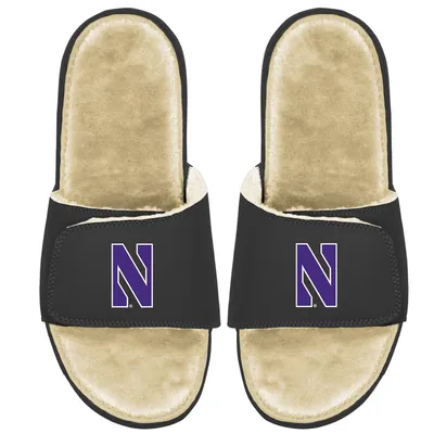 Northwestern Wildcats ISlide Youth Faux Fur Slide Sandals - Black/Tan