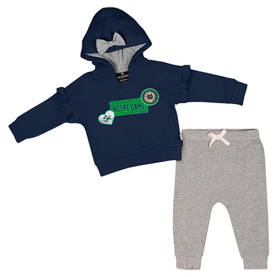 Ensemble sweat à capuche et pantalon en polaire pour bébé fille Colosseum Navy Notre Dame Fighting Irish Patches