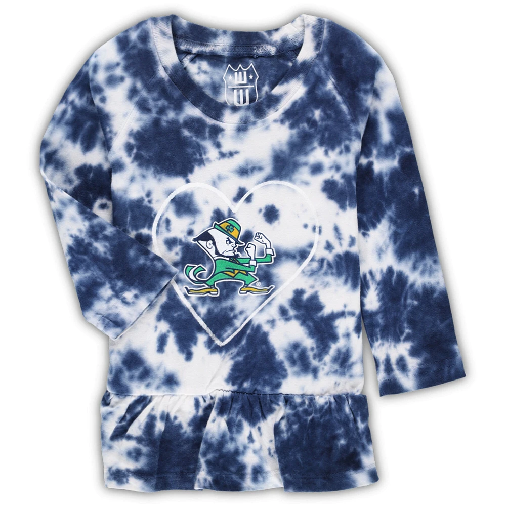 Girls Infant Wes & Willy Navy Notre Dame Fighting Irish Tie-Dye Ruffle Raglan Long Sleeve T-Shirt Leggings Set