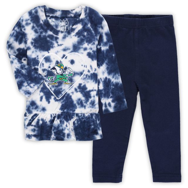 Ensemble t-shirt et leggings à manches longues raglan volants Wes & Willy bleu marine Notre Dame Fighting pour bébé fille