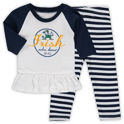 Notre Dame Fighting Irish Wes & Willy Girls Infant Stripe Raglan Long Sleeve T-Shirt Leggings Set - White/Navy