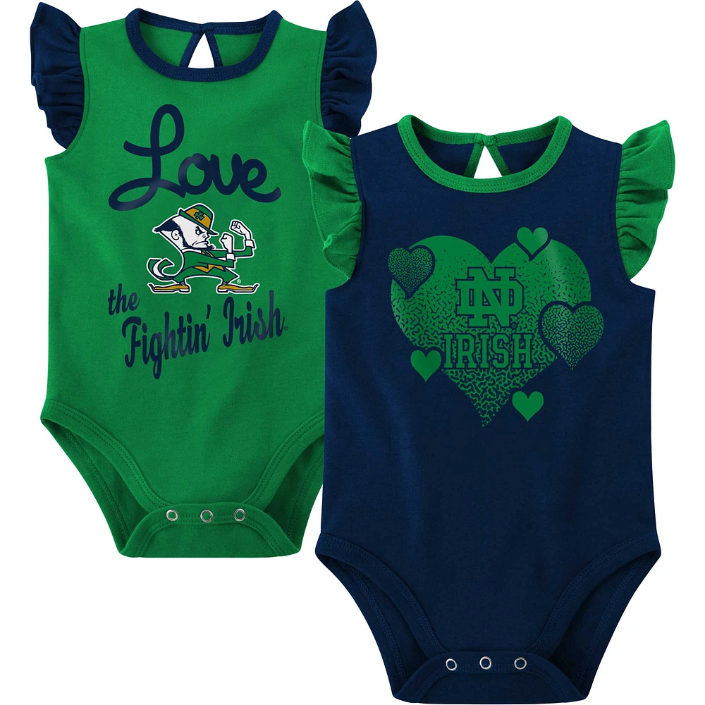 Lot de 2 bodys pour nouveau-nés et bébés bleu marine/vert Notre Dame Fighting Irish Spread the Love