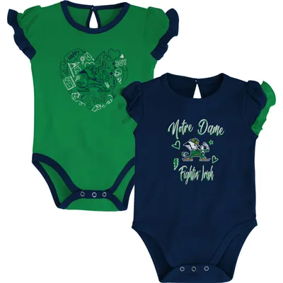 Notre Dame Fighting Irish Girls Newborn & Infant Too Much Love Two-Piece Bodysuit Set - Navy/Green