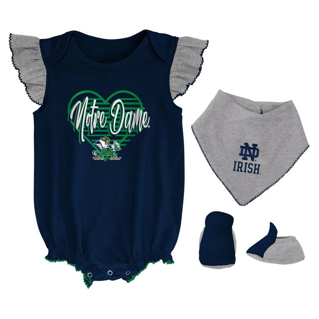 Ensemble bavoir et chaussons pour nouveau-né bébé bleu marine/gris chiné Notre Dame Fighting Irish All The Love