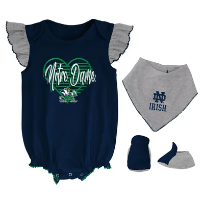 Notre Dame Fighting Irish Girls Newborn & Infant All The Love Bodysuit, Bib Booties Set - Navy/Heather Gray