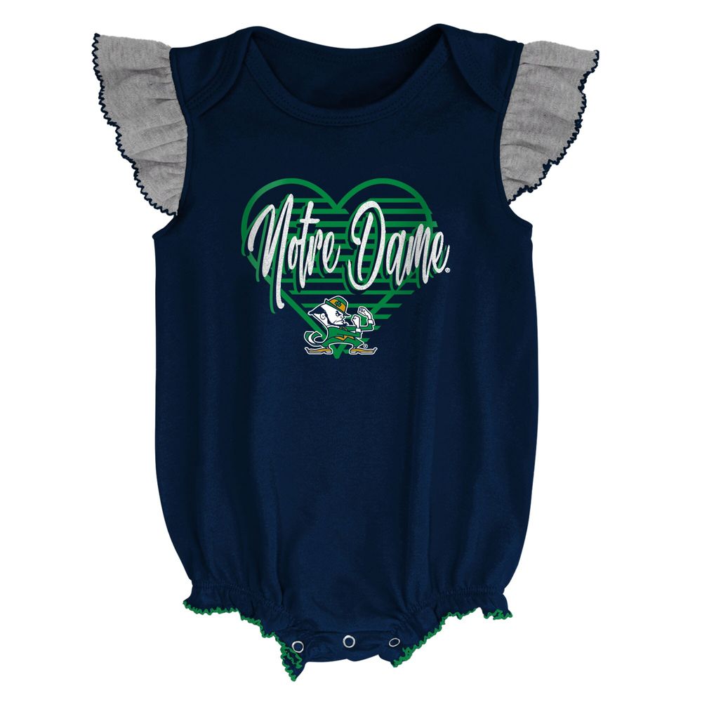 Girls Newborn & Infant Navy/Heather Gray Notre Dame Fighting Irish All The Love Bodysuit Bib Booties Set