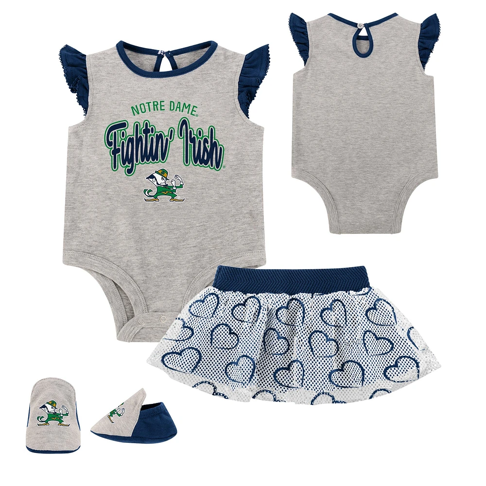 Girls Newborn Heather Gray Notre Dame Fighting Irish All Dolled Up Bodysuit, Skirt & Bootie Set