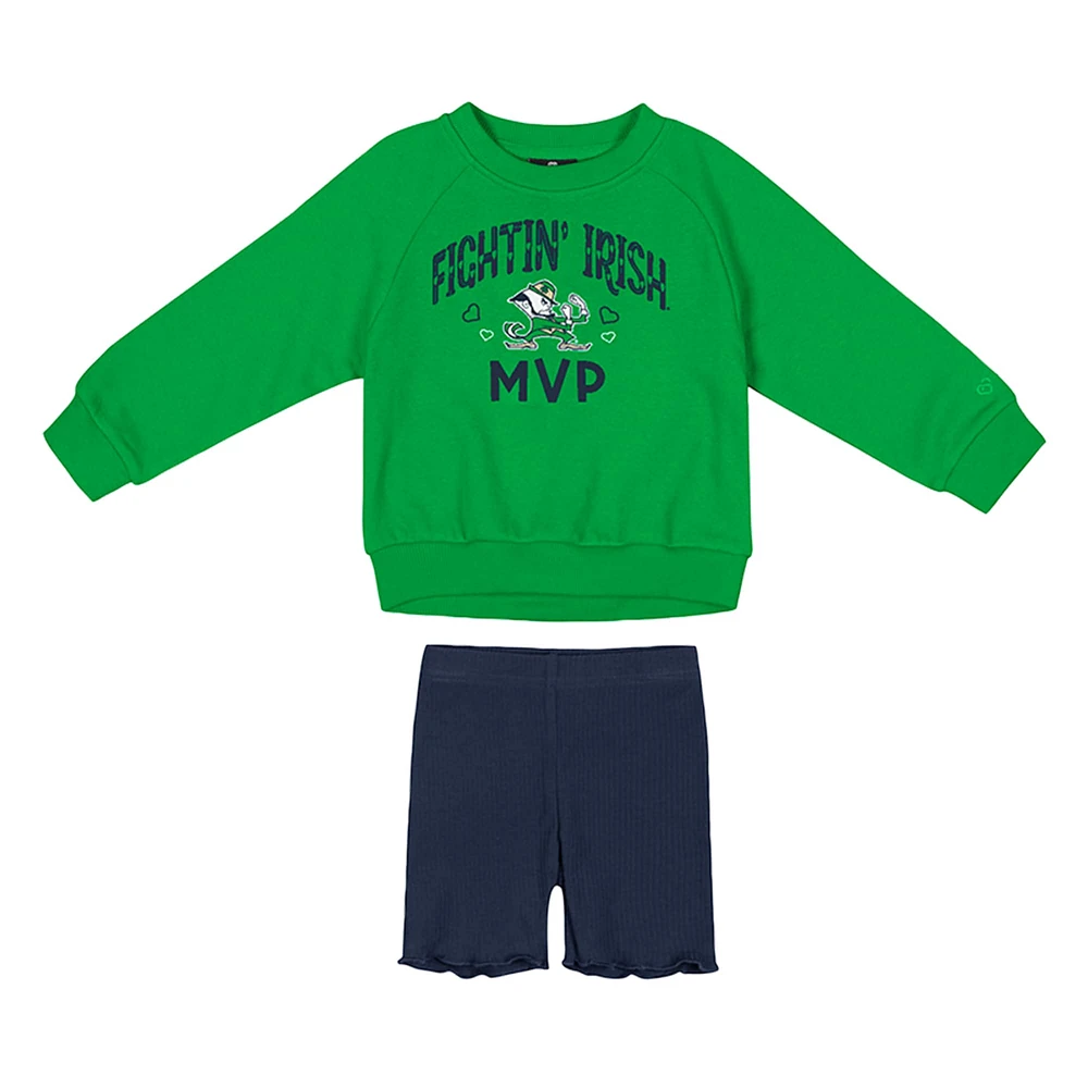 Ensemble sweat-shirt et short en polaire Beta vert/bleu marine Colosseum pour fille de Notre Dame Fighting Irish