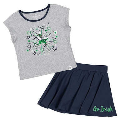 Ensemble t-shirt et jupe Colosseum gris chiné/bleu marine Notre Dame Fighting Irish Minds For Molding pour filles