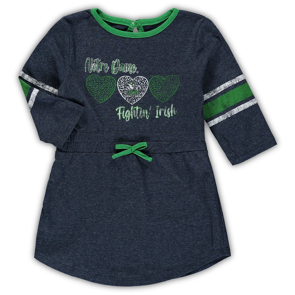 Filles Colosseum Heathered Navy Notre Dame Fighting Irish Poppin Sleeve Stripe Dress