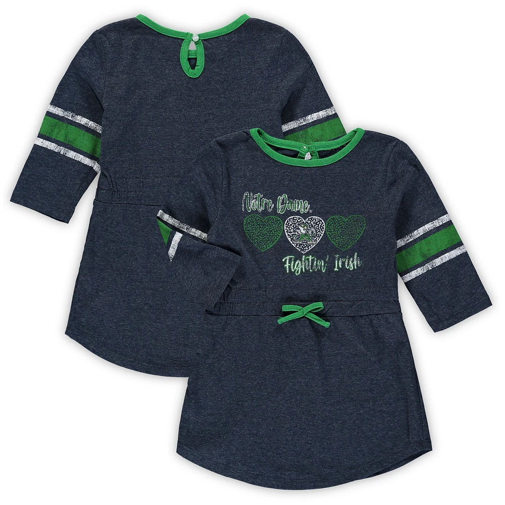 Filles Colosseum Heathered Navy Notre Dame Fighting Irish Poppin Sleeve Stripe Dress