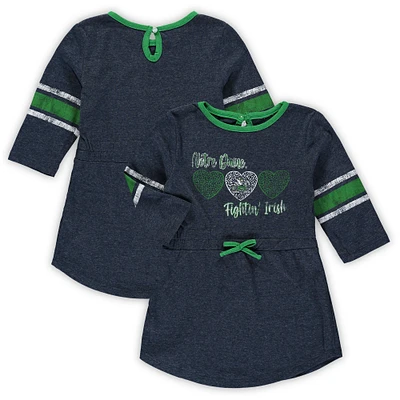 Filles Colosseum Heathered Navy Notre Dame Fighting Irish Poppin Sleeve Stripe Dress