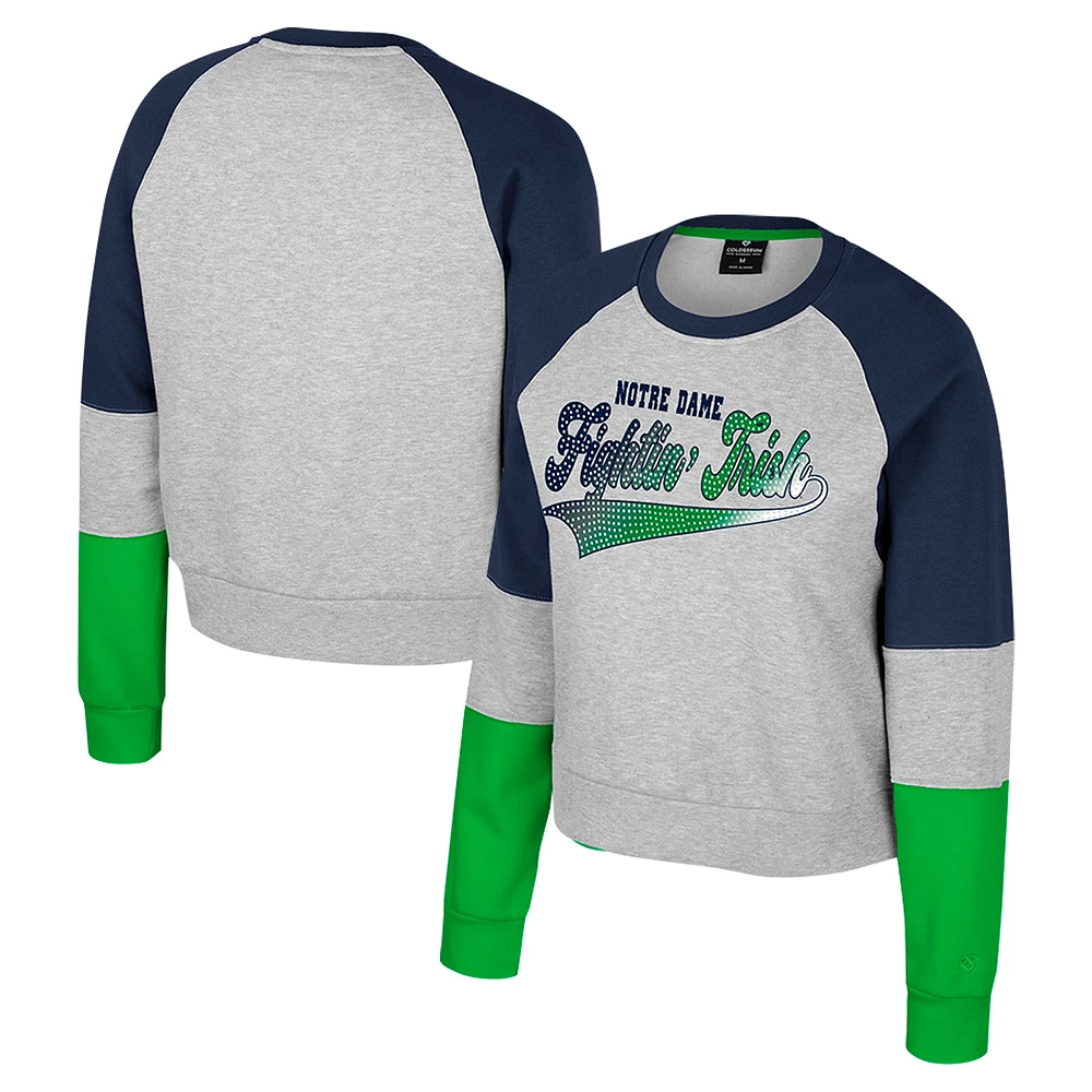 Sweat-shirt à capuche strass Katinka pour filles du Colisée Heather Gray de Notre Dame Fighting Irish