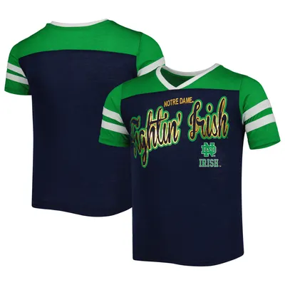Notre Dame Fighting Irish Colosseum Girls Youth Practically Perfect Striped T-Shirt - Navy