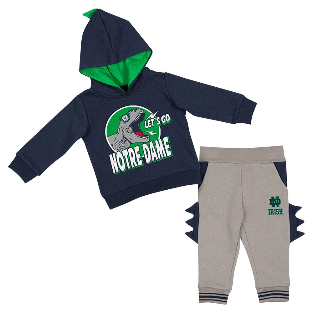 Ensemble sweat à capuche et pantalon Colosseum bleu marine/gris Notre Dame Fighting Irish Dino pour bébé