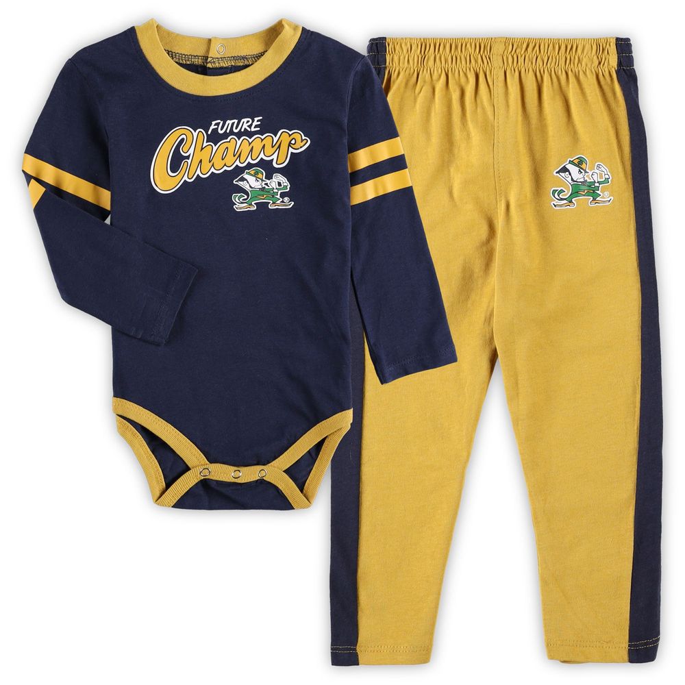 Infant Navy/Gold Notre Dame Fighting Irish Little Kicker Long Sleeve Bodysuit and Sweatpants Set