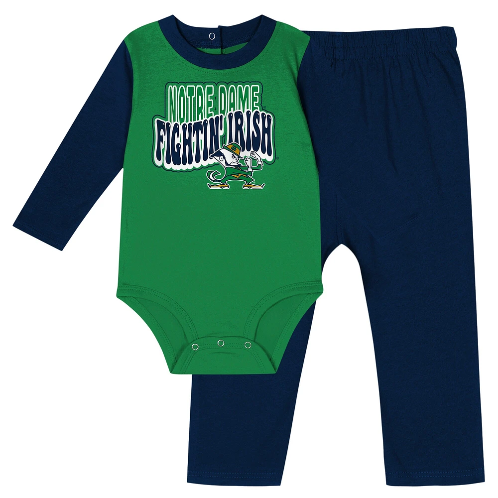 Infant Navy Notre Dame Fighting Irish Double Up Long Sleeve Bodysuit & Pant Set