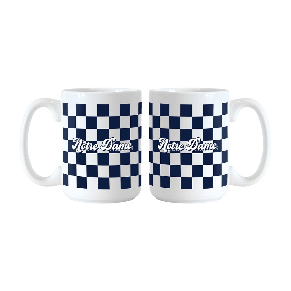 Logo Brands Notre Dame Fighting Irish 2-Pack 15oz. Checkered Wordmark Mug Set