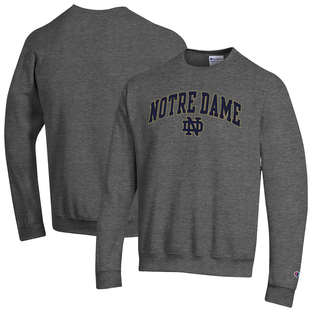 Men's Champion  Heather Charcoal Notre Dame Fighting Irish Arch Over Logo Pullover Sweatshirt