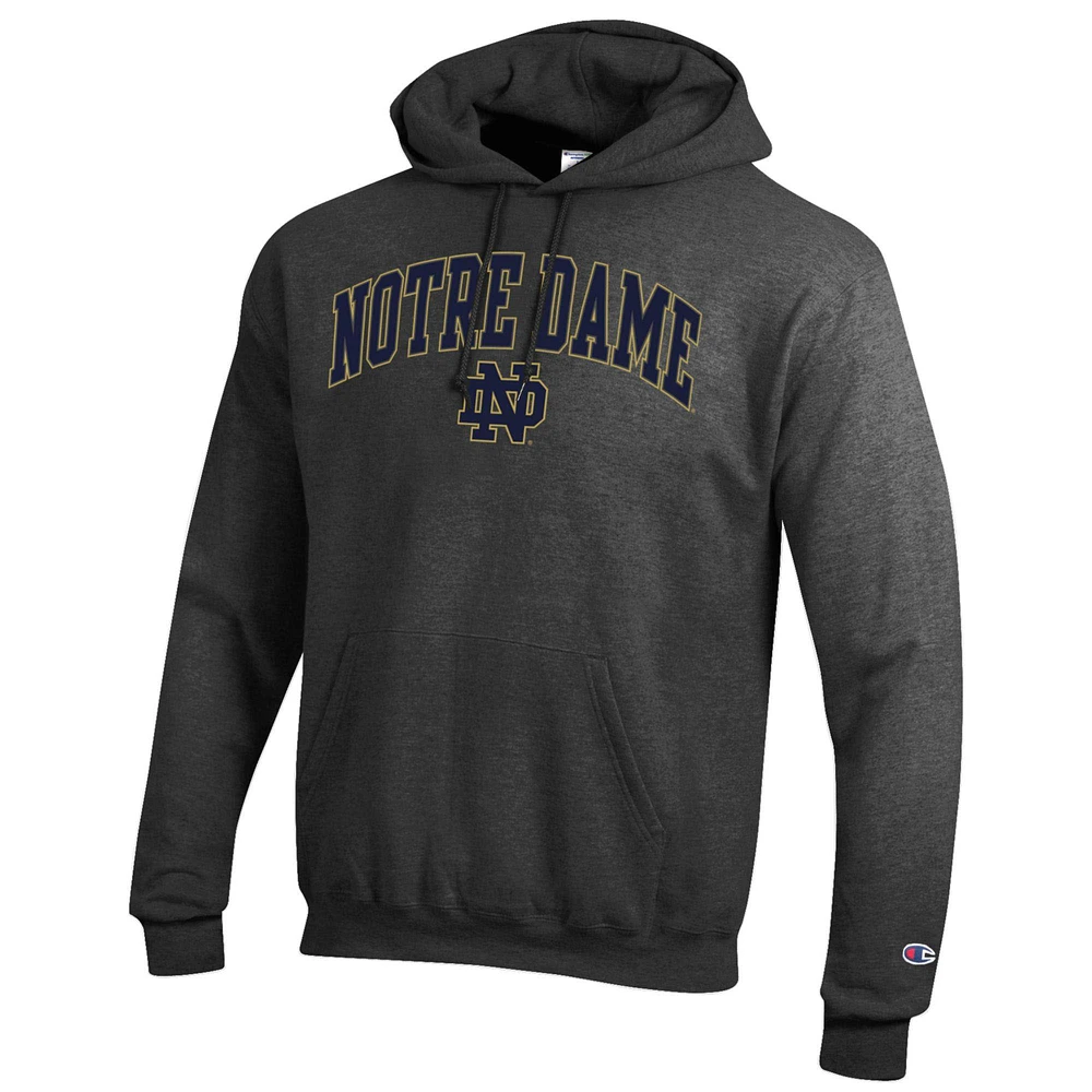 Men's Champion  Heather Charcoal Notre Dame Fighting Irish Arched Logo Fleece Pullover Hoodie