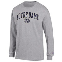 Men's Champion  Heather Gray Notre Dame Fighting Irish Arch Over Logo Long Sleeve T-Shirt
