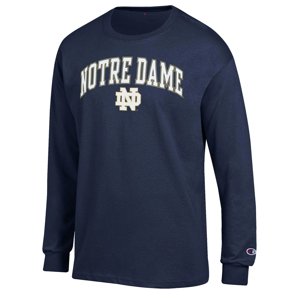 T-shirt à manches longues pour homme Champion Navy Notre Dame Fighting Irish Arch Over Logo
