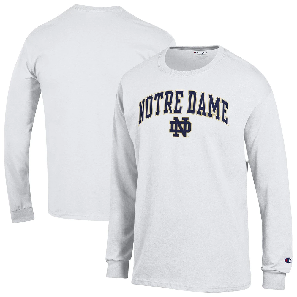 T-shirt à manches longues blanc Champion Notre Dame Fighting Irish pour homme avec logo Arch Over