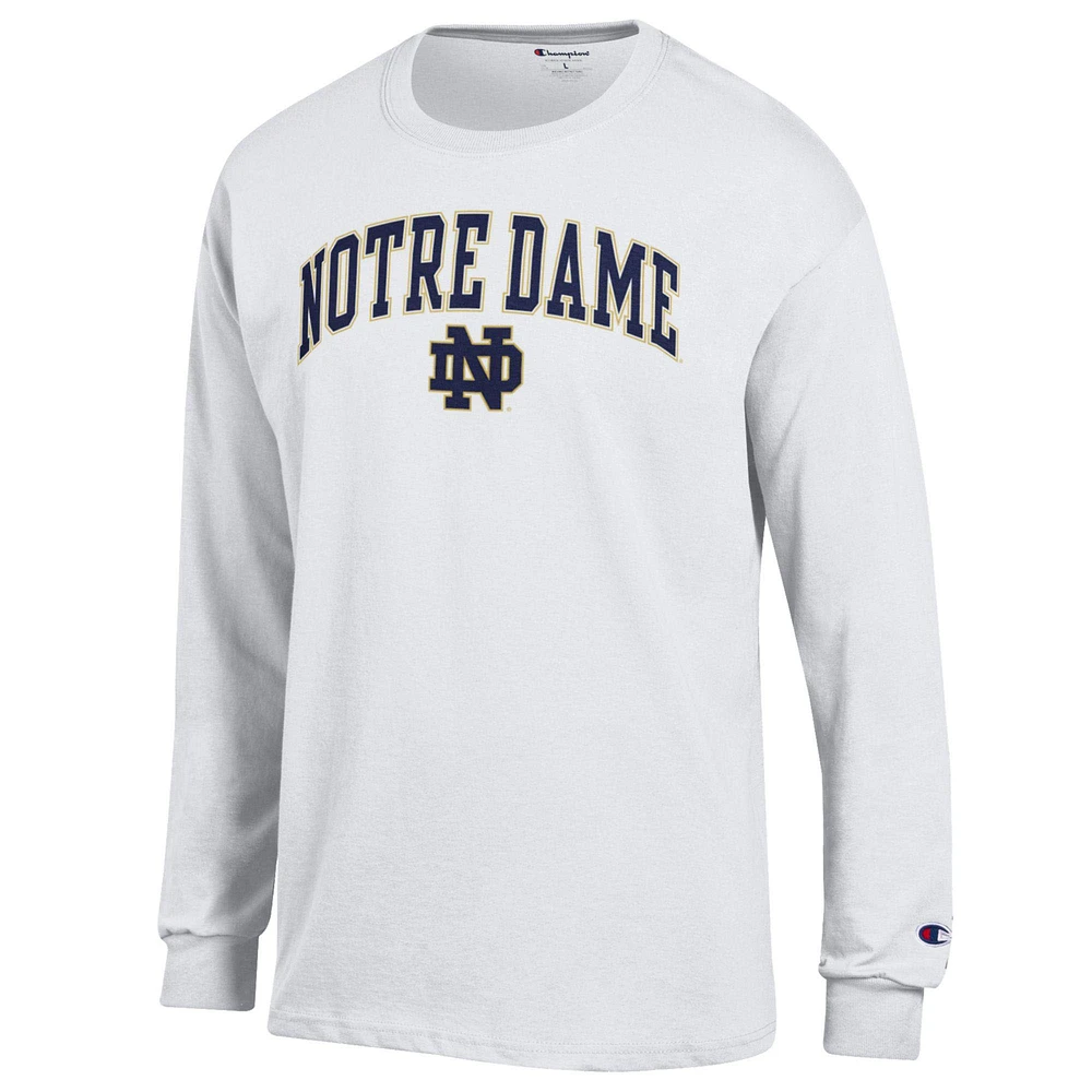 T-shirt à manches longues blanc Champion Notre Dame Fighting Irish pour homme avec logo Arch Over